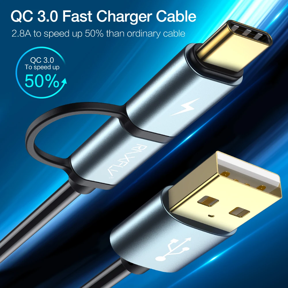 Кабель USB Type C RAXFLY 2 в 1 для Xiaomi Redmi Note 7 быстрая зарядка пружинный зарядный кабель Micro