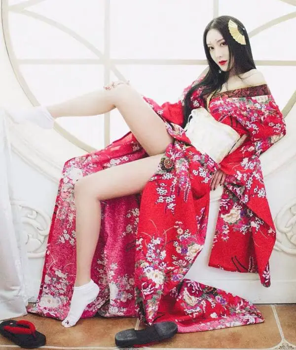 На заказ сексуальный японский комплект кимоно красивое женское платье Летнее красное кимоно Женская одежда