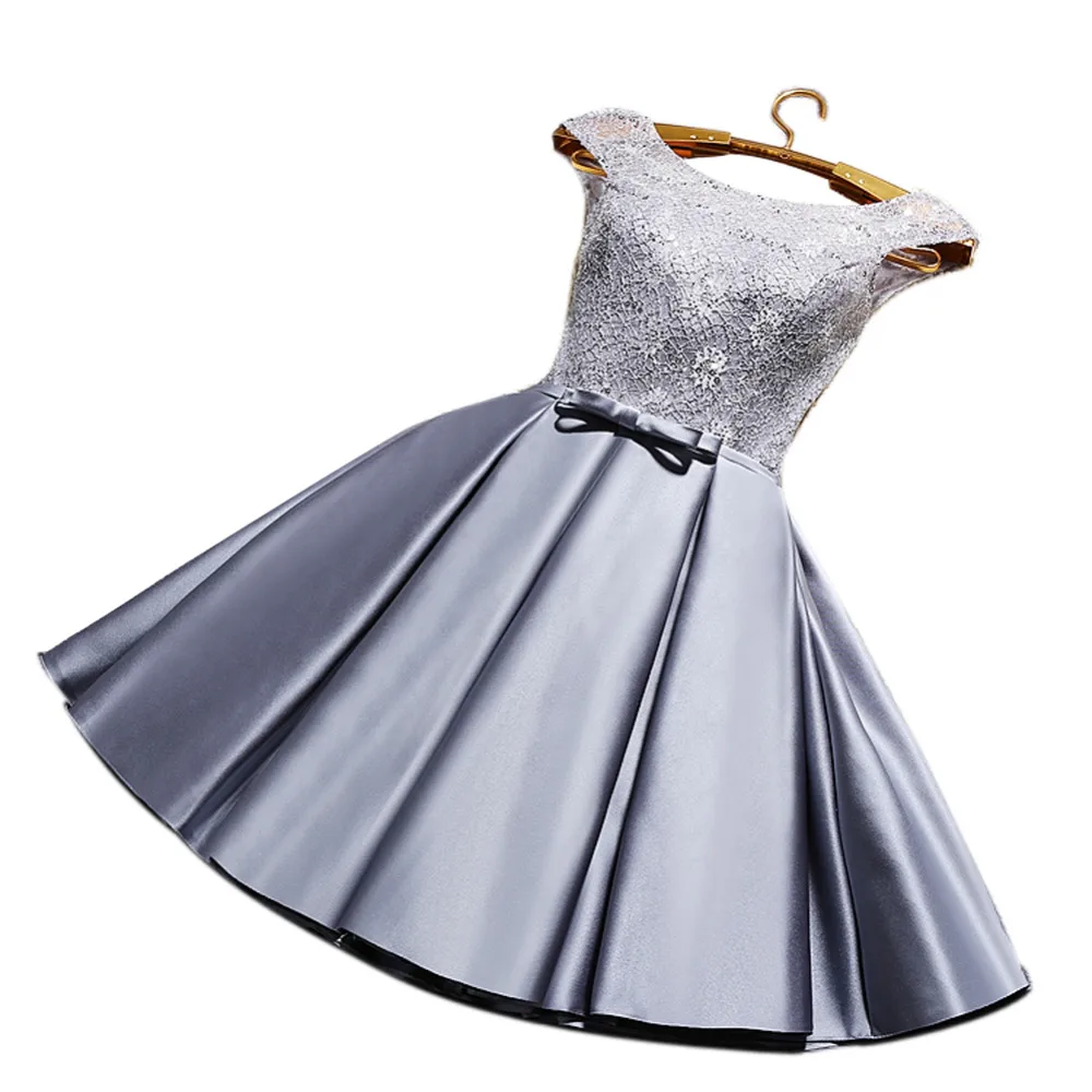 A Line Taffeta Cocktail Dress O Neck Sleeveless Wine Red Party Dress