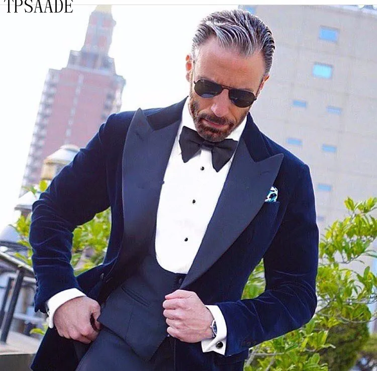 

Three Pieces Men Suits Peaked Lapel Velvet Formal Men Suit Tuxedos for Homme Formal Suits Jacket+Vest+Pant