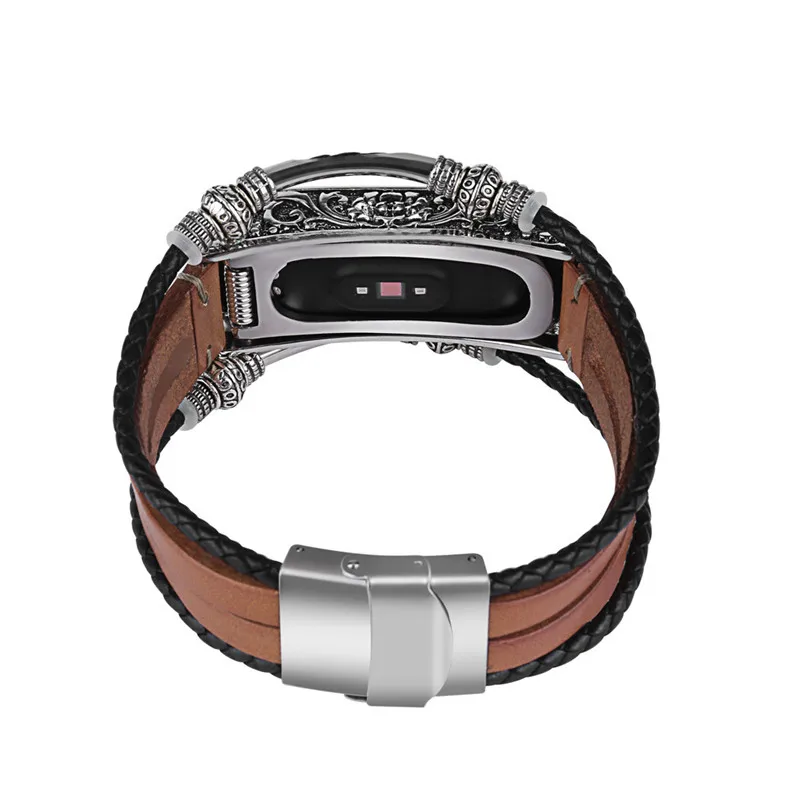 Retro Leather Strap Bracelet For Xiaomi Band 4 Band Replacement Watch Band For Xiaomi Band Black 4 Smartwatch Accessories@50