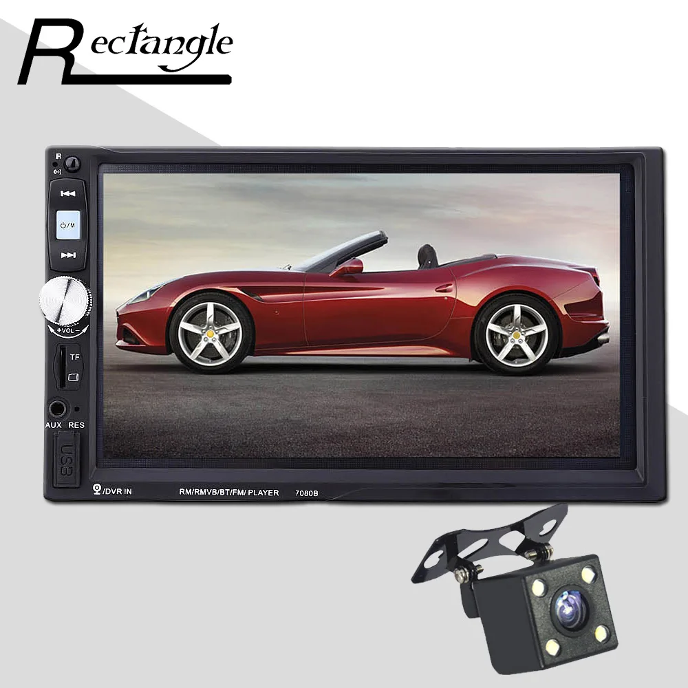 7080B 2 Din Car Mp3 MP5 Player Bluetooth AUX USB FM Steering Wheel Remote Control Touch