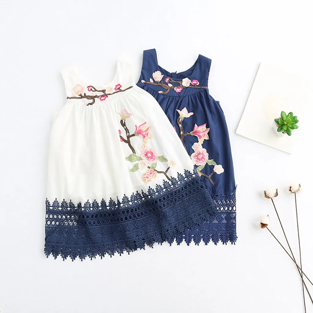 

Girls Dress Spring Autumn European and American Style embroidery Flower vest dress toddler Baby Girls clothing 2-8Yrs#p6