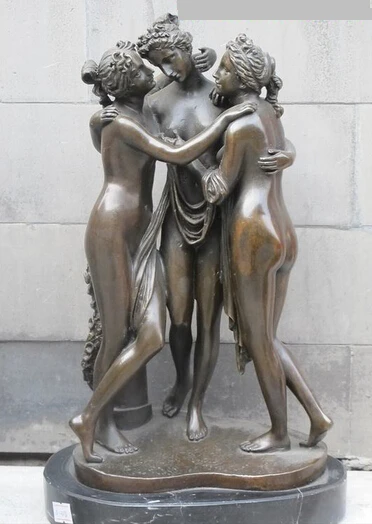 JP S0272 13 &quotDECO ART Bronze Greek The Graces Three embrace Nude Naked women статуя красавицы|statue figure|statue buddhastatue