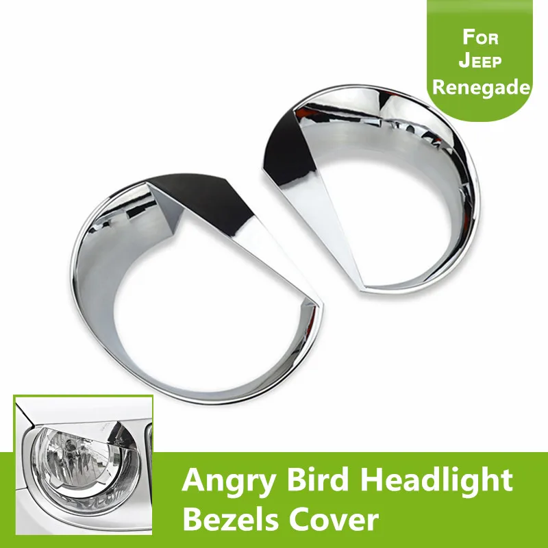 

Chrome Angry Bird Headlight Bezels Cover for 2015 - 2016 Jeep Renegade