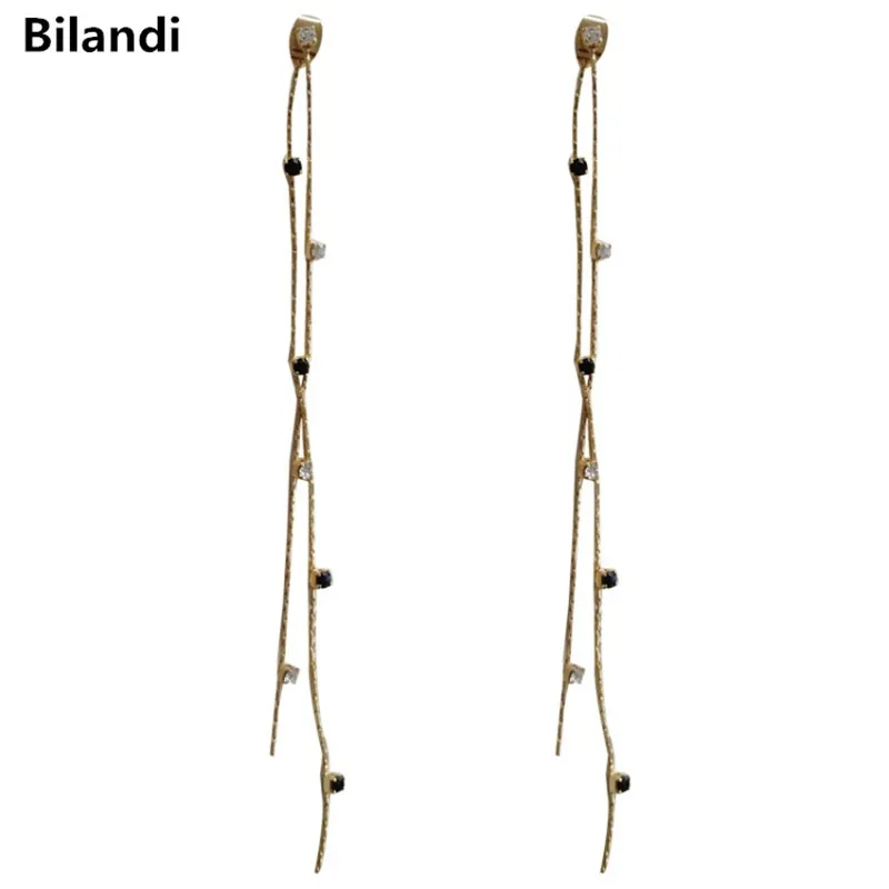

Newest Design Sweet Glass With Long Chain Tassel Earrings For Woman Jewelry