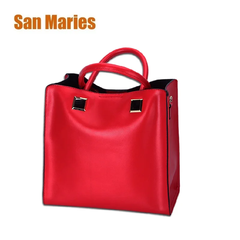 

San Maries Women Messenger Bags Genuine Leather Casual Handbags Female Solid Bag Vintage Big Size Tote Shoulder Bag High Quality