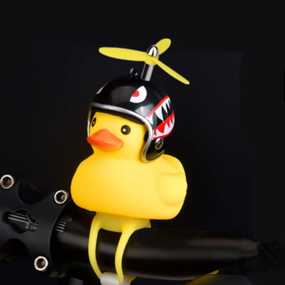 Discount Bicycle Light Small Yellow Duck With Helmet Broken Wind Duck Bamboo DragonflyRoad Bike Motorcycle Bell Child Riding Horn Light 8