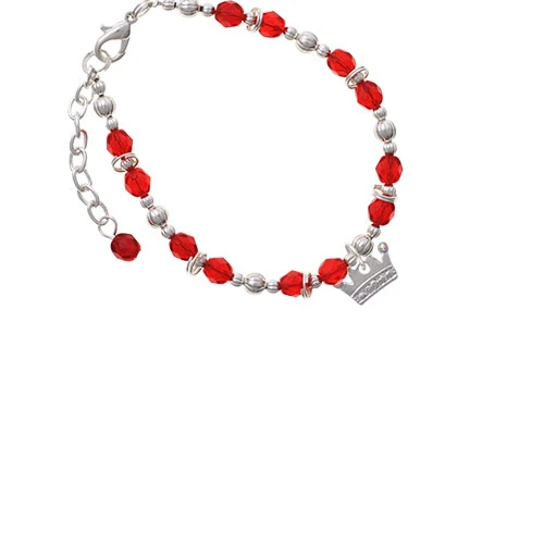 Crown with Crystals and Textured Bottom Red Beaded Bracelet