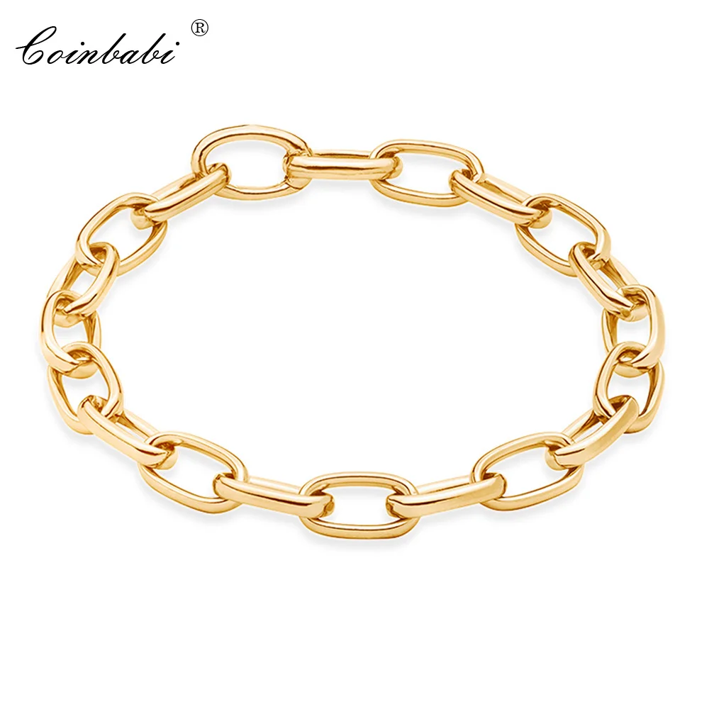 

Bracelets Link Chain Pure Gold Color Length 20cm For Women And Men Bohemia Gift Thomas Style Trendy Club Bracelet Fit Ts Charms