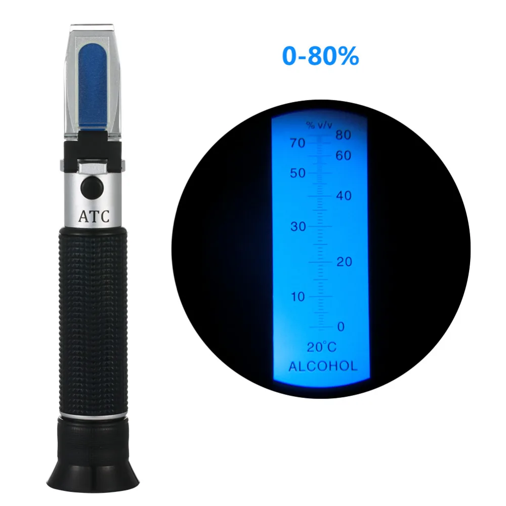 Adjustable Manual Focus Portable 0 80 Alcohol Refractometer ATC Spirit