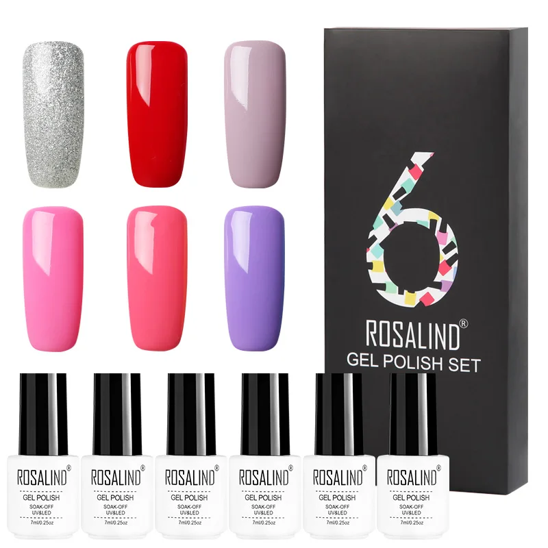 

ROSALIND 6 Bottle/lot Nail Gel Solid Color Set Nail Lacquer Gel Polish LED UV for Manicure Lacquer Varnishes Gel Nail Polish