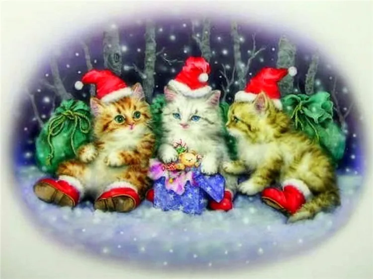 

full cube drill 5D DIY Diamond Painting Lovely Christmas Cat Embroidery Cross Stitch Rhinestone Mosaic Painting Home Decor