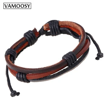 

VAMOOSY 2018 Hot Sale Male Fashion Mens Bracelets Wax Ropes Handmade Leather Brown Color Bracelet BOHO Jewelry DIY Wholesale