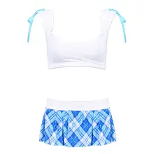 IMC White with Blue Naughty Sexy School Student Clothing Set Lingerie Sexy Costumes for Women Dress Cosplay Costume