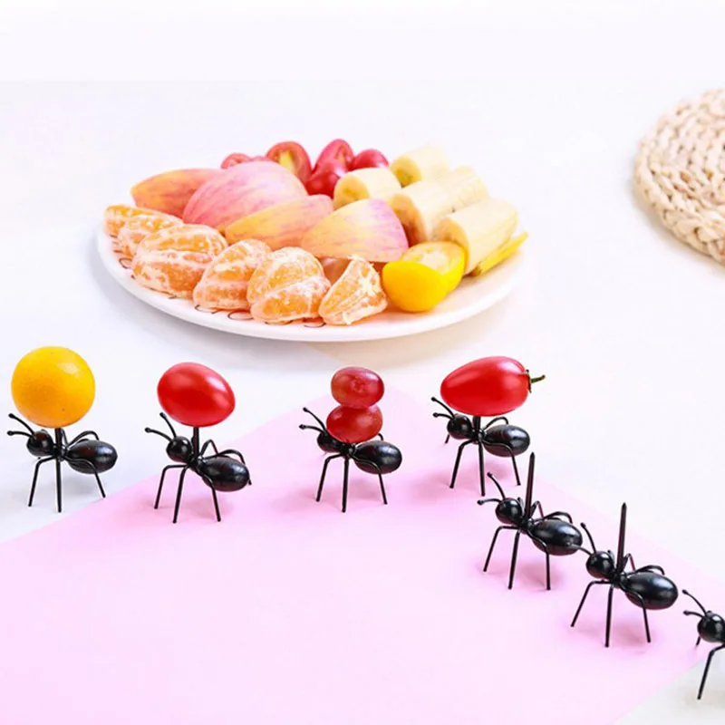 12pcs/Lot Creative Plastic Ants Food Fruit Picks Black Lovely Food