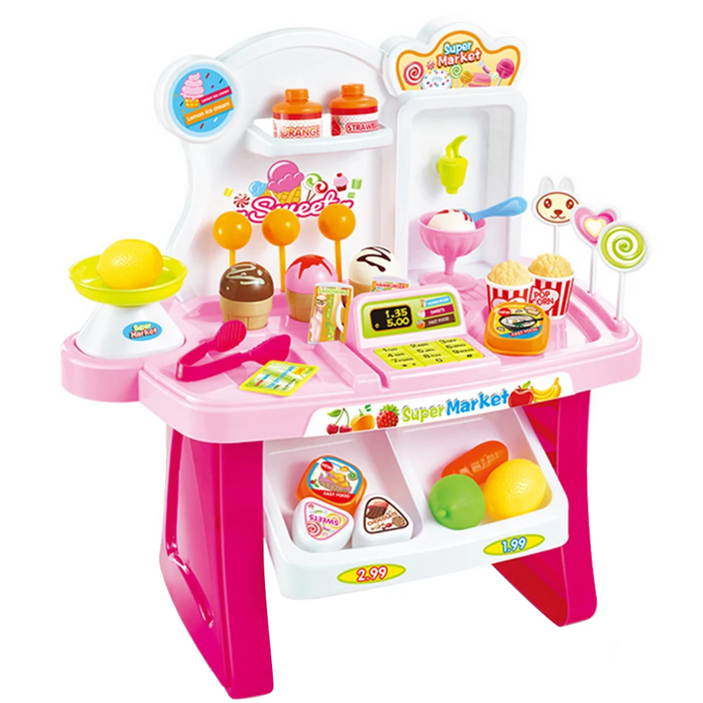  34PCS Kids Supermarket Pretend Play Toys Mini Supermarket Cashier Desk POS Toys Set for Children Ed