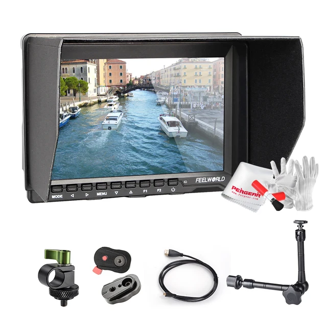 Best Price Feelworld FW759 7" LCD DSLR Camera BMPCC HD IPS 1280x800 HDMI Field Monitor+Quick Release Plate+HDMI Cable+Rod Clamp+Magic Arm