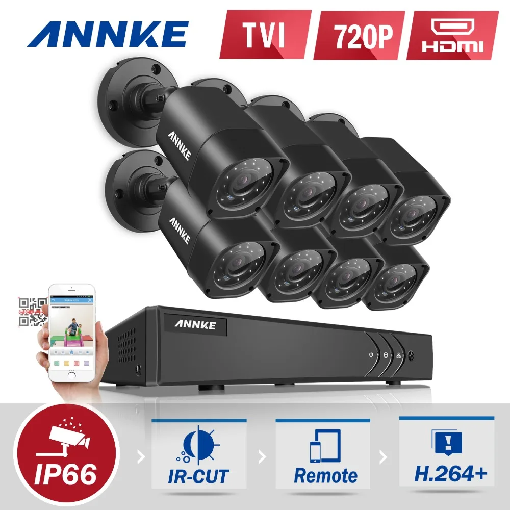 ANNKE 8CH 1080P HDMI CCTV System 8pcs 720P HD 1200TVL CCTV Security Cameras IR Outdoor Waterproof Surveillance kit Email Alert
