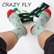Магазин Crazy Fly оригинальные хлопковые носки забавное пиво с рисунком бутылки мужские Веселые носки теплые художественные носки Harajuku сумасшедшие длинные женские носки