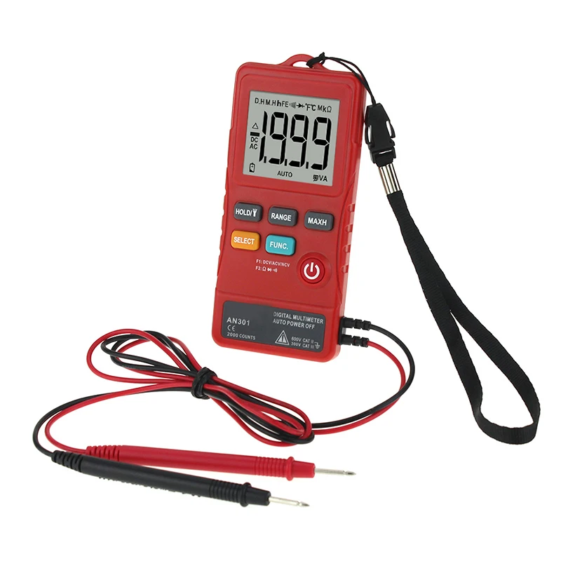 

AN301 Mini Digital Multimeter 1999 Counts AC DC Voltmeter Resistance Ammeter Current Meter Tester Mini Electrical Power Meters