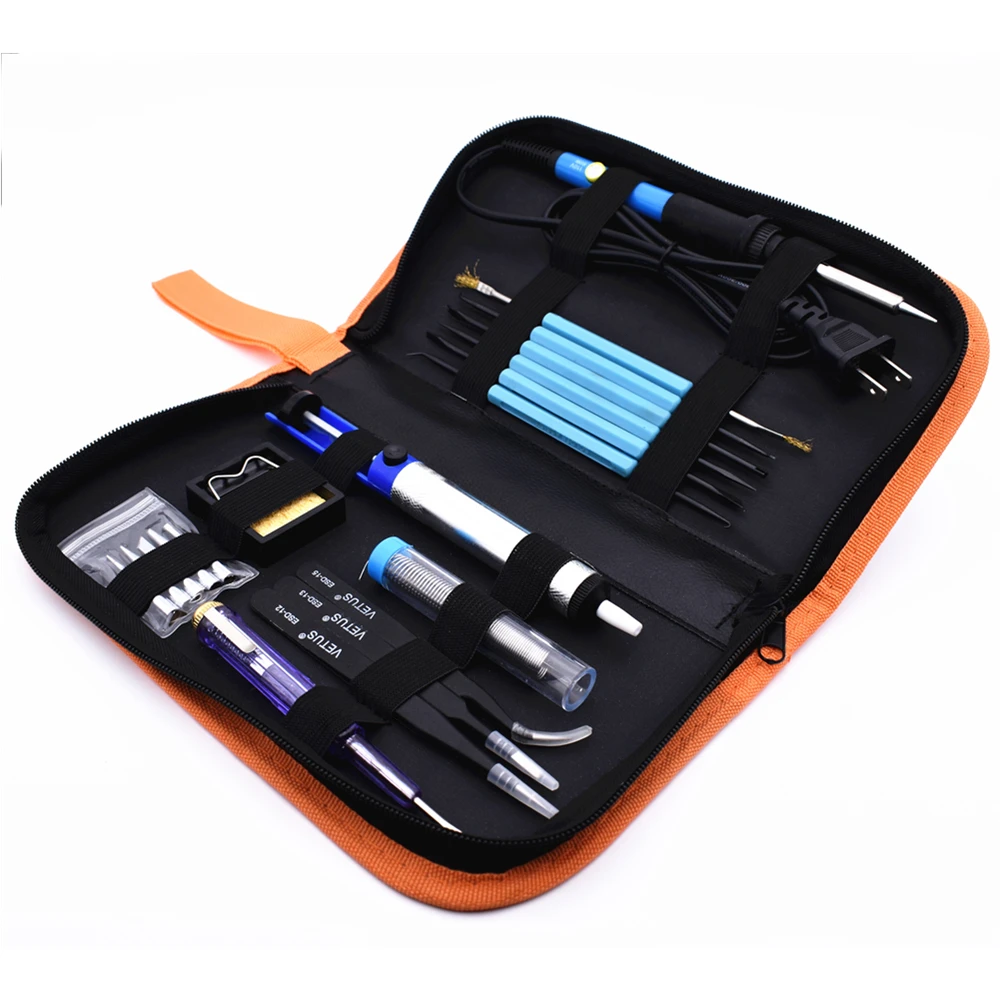 

110V 60W US Plug Electric Soldering Iron Set Temperature Adjustable Welding Repair Tool with 5 Tips Solder Wire Stand Tweezers