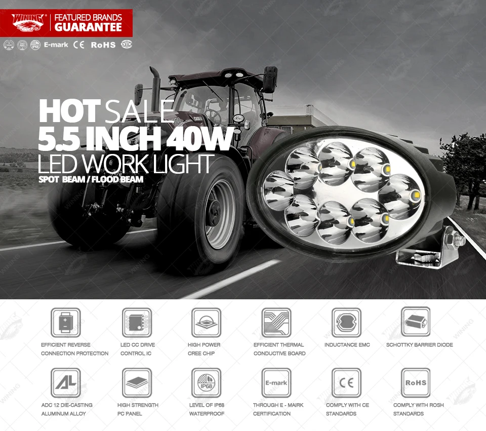Oval 5.5inch 40W LED Work Light Led flood Tractor light For farm vehicle JOHN DEERE MASSEY CASE IH HOLLAND DEUTZ FAHR Kubota_01
