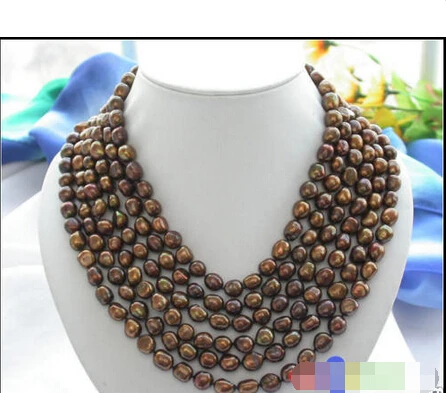 

p2383 6ROW 11MM COFFEE BAROQUE FRESHWATER CULTURED PEARL NECKLACE ^^^@^Noble style Natural Fine jewe FREE SHIPPING
