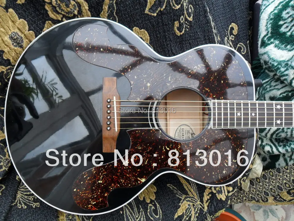 

best guitar J-180 Jumbo Acoustic guitar with EQ solid black high glossy with large pickguard electric guitar free shipping