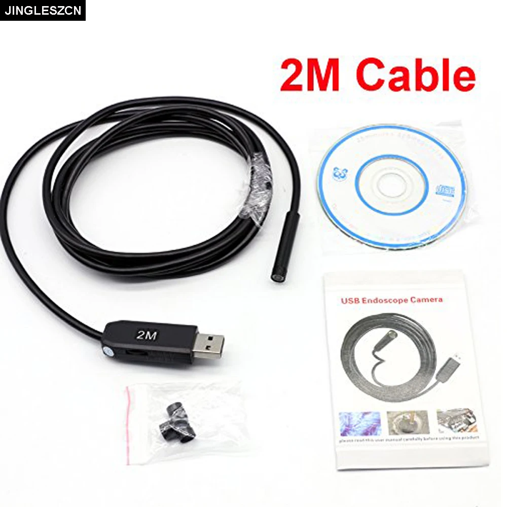 

JINGLESZCN USB Endoscope 7MM Lens 2M Length Mini Camera CMOS Waterproof 6 LED Borescope Inspection Endoscopio Snake Video Cam