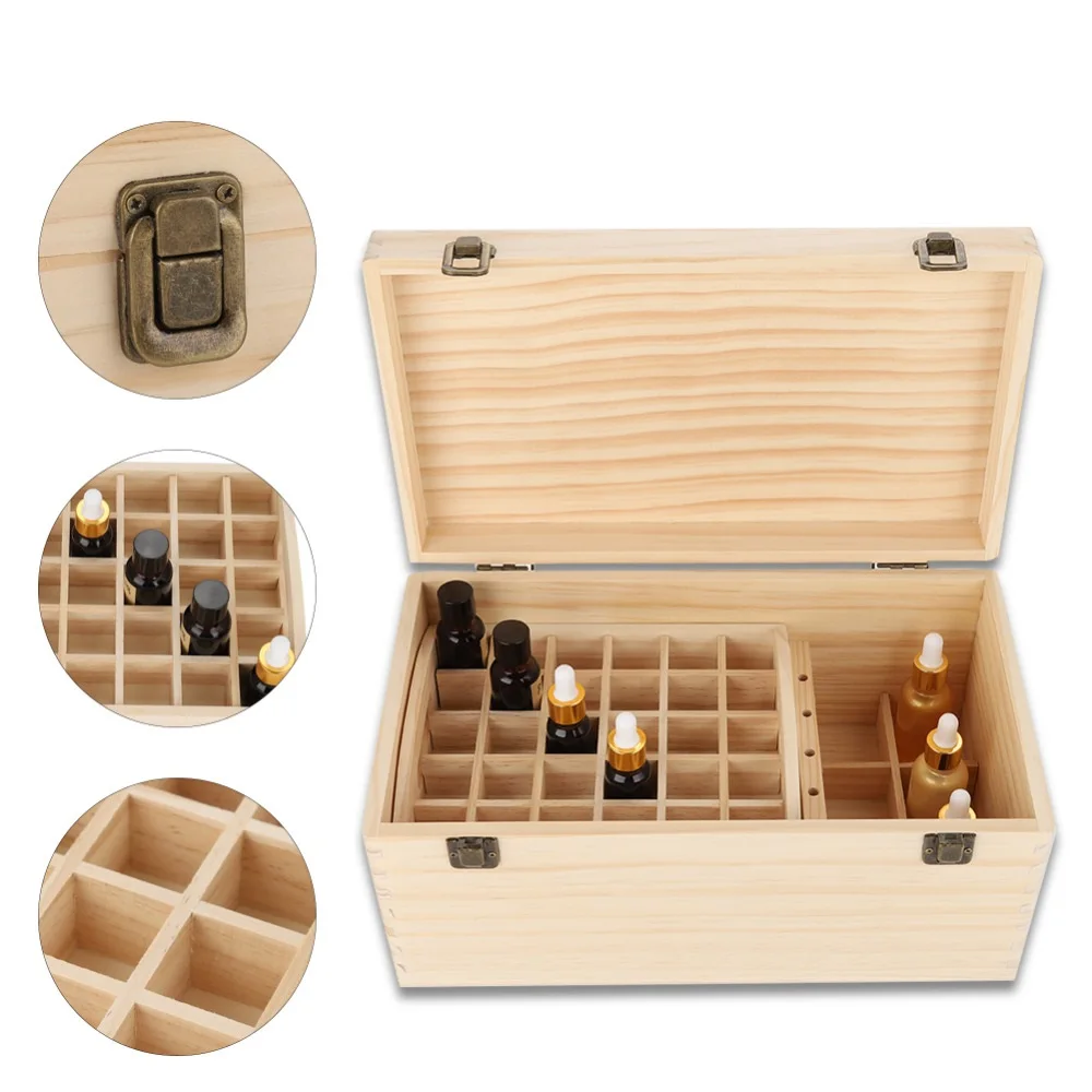 

Essential Oil Wooden Storage Box Case Double-layer Wood Large Nail Gel Oil Bottle Storage Display Stand Holder Box Makeup Tool