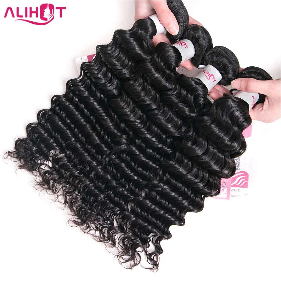 Ali Hot Hair Brazilian Deep Wave Bundles Deal Can Buy 4 Bundles 100% Remy Human Hair Extensions Peruvian Hair Bundles