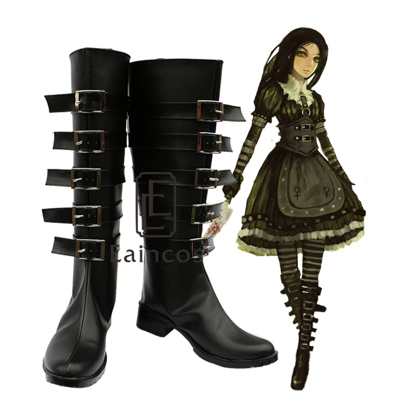 Popular Game Alice Madness Returns Alice Black Boots Cosplay Halloween Party Shoes Custom-made