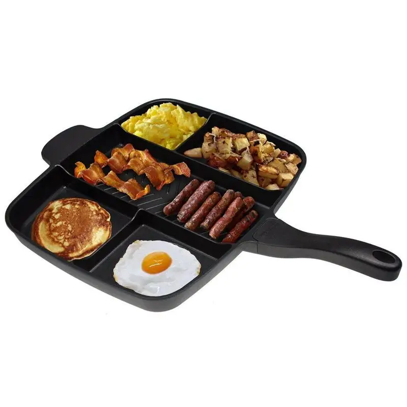 5 in 1 Divided Sectional Frying Pan Non Stick Meal Skillet Aluminum