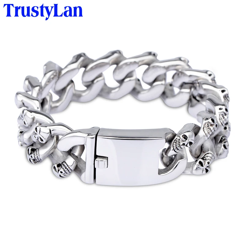 

TrustyLan Male Jewelry Hiphop Rock Skull Bracelet Men Stainless Steel Men's Bracelets Skeleton Chain Jewellery Gifts For Him