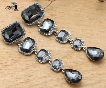 

YaYi Jewelry New Gray Glass Rhinestone Dangle Crystal Earring Women's Fashion Ancient Gold Color Gem Earrings Gift 1205