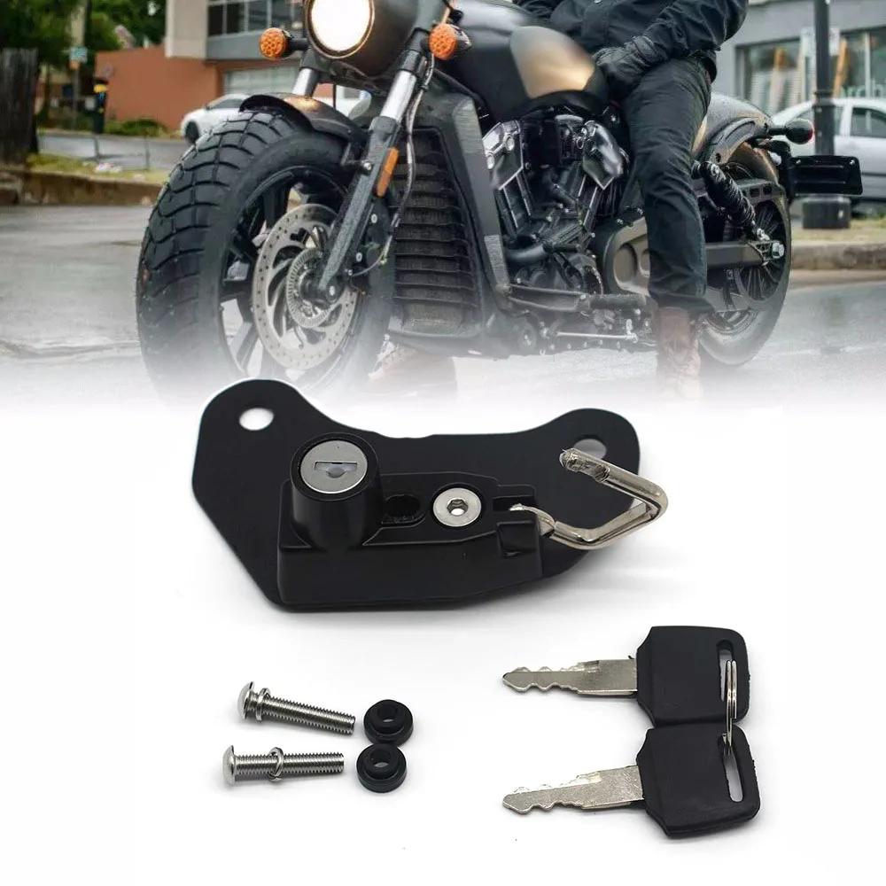 

Motorcycle Helmet Lock Bike Hanging Hook Keys Set Black Helmet Lock with 2 Keys Fits for Indian Scout/Sixty 2015-2018