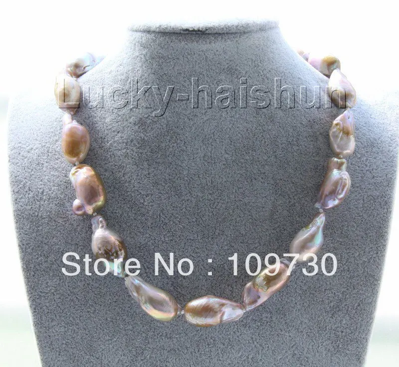 

Jewelry 00679 luster 18" 26mm purple Reborn keshi pearls necklace filled gold clasp