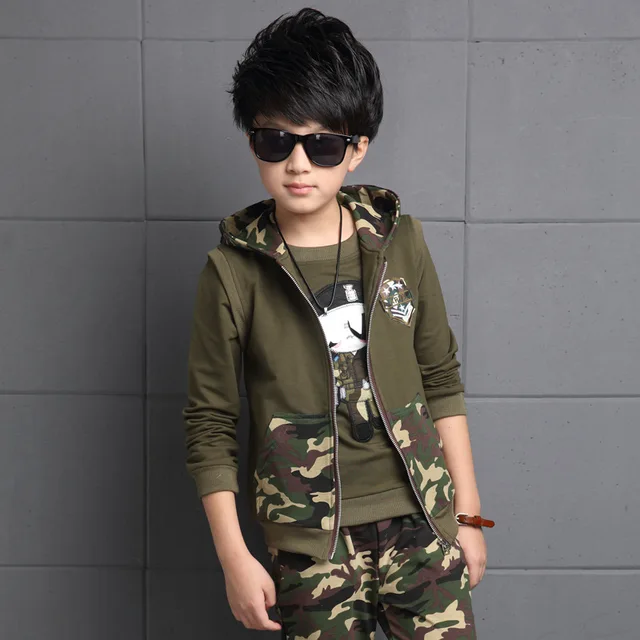 4 5 6 7 8 9 10 11 12 13 years Boys Autumn camouflage clothing set 3pcs