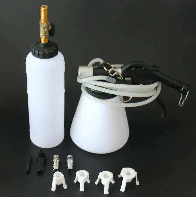 

1L AIR Pneumatic Brake Bleeder Fluid w/ 4Master Cylinder Adapters 90-120 PSI Vacuum Type Oiler Tube Fill Bottle Set