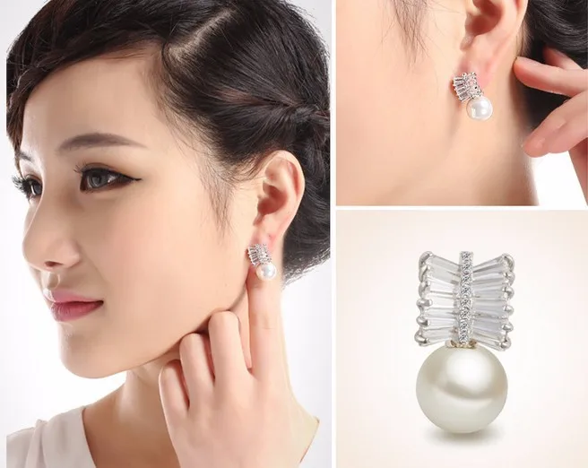 Luxury Rectange Cut Swiss Cubic Zirconia and Shell Pearl Stud Earrings For  Women Fashion Wedding Jewelry Femme Fine Jewelry Hot 7