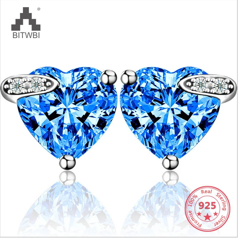 

Hot Fashion Simple Romantic Shining Zircon Heart Stud Earrings For Women 925 Sterling Silver Bridal Engagement Earrings Jewelry