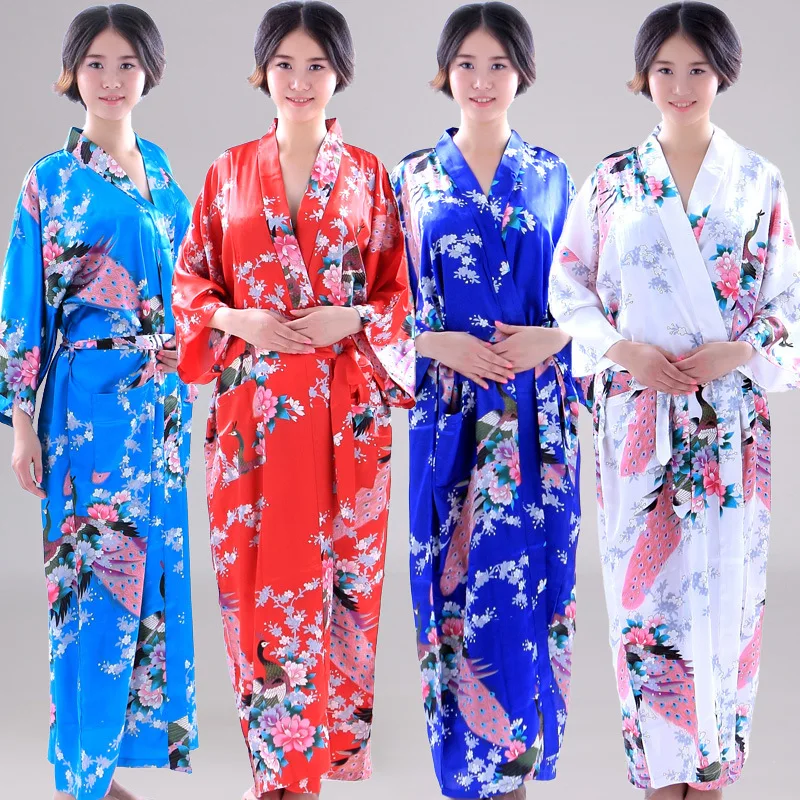 Buy 2017 Fashion Women Peacock Kimono Japanese Style Bath Robe Nightgown Gown