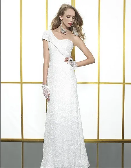 

vestido de noiva free shipping elegant bride dresses kleider sheath features one shoulder detailing subtle sequin wedding dress