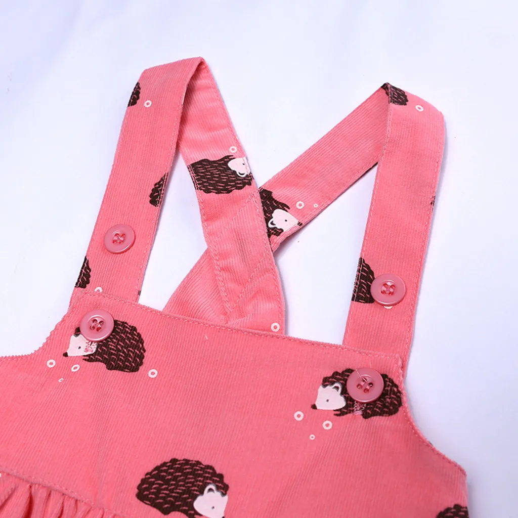 Beide Baby Girls Dresses Strap Suspender Skirt Overalls Hedgehog Print