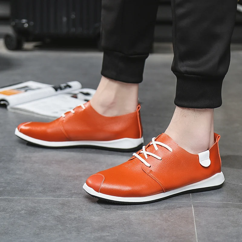 064 Xx Planos 2018 De Cuero Los resistencia Primavera naranja Genuino Nuevo Antideslizantes blanco Zapatos Negro Encaje Ropa Moda Casuales Hombres Ectic 4Txzaqcwad