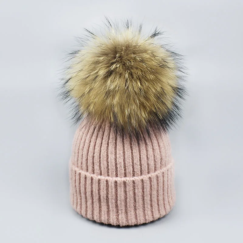 Женская шапка с помпоном из шерсти енота, лисы, помпоны, зимние шапки, ассиметричные, высокое качество, вязаные, Vogue, теплые, повседневные, Skullies Beanies - Цвет: F