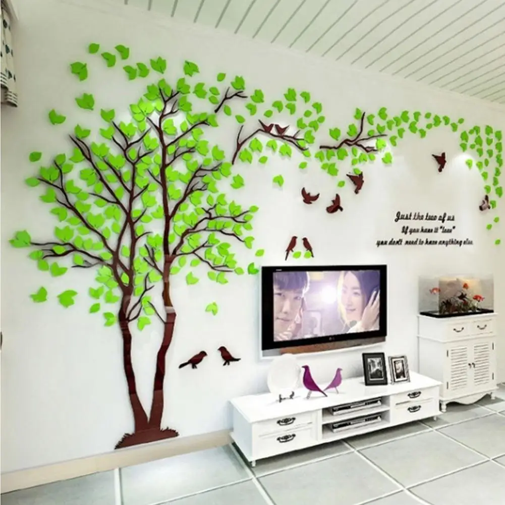 Маленькие влюбленные дерево 3D стикер на стену художественная Наклейка на стену s для семейной гостиной спальни украшение на стену - Цвет: green