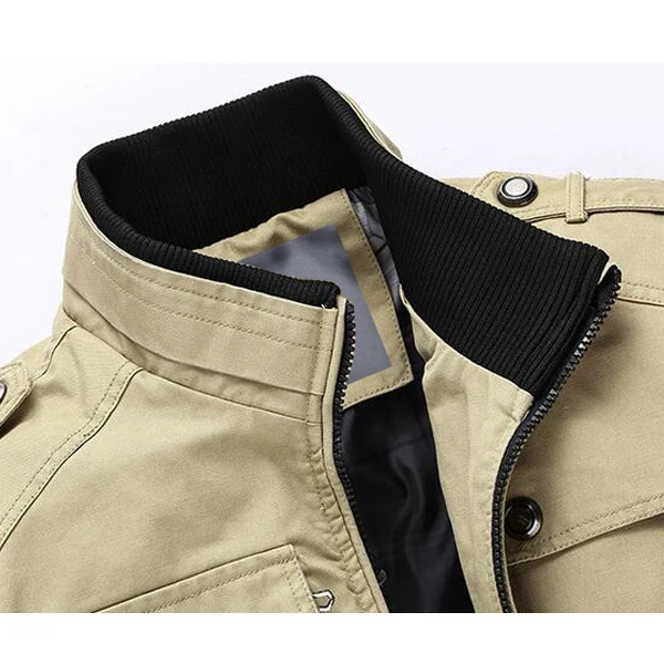 Mens Spring Autumn Stand Collar Multi Pocket Outdoor Jacket