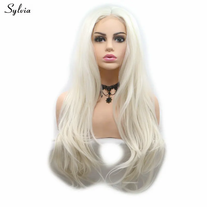 

Sylvia White Blonde Middle Part Hair Natural Wave Synthetic Wig High Temperature Fiber Lace Front Wigs For Women Drag Queen Wigs